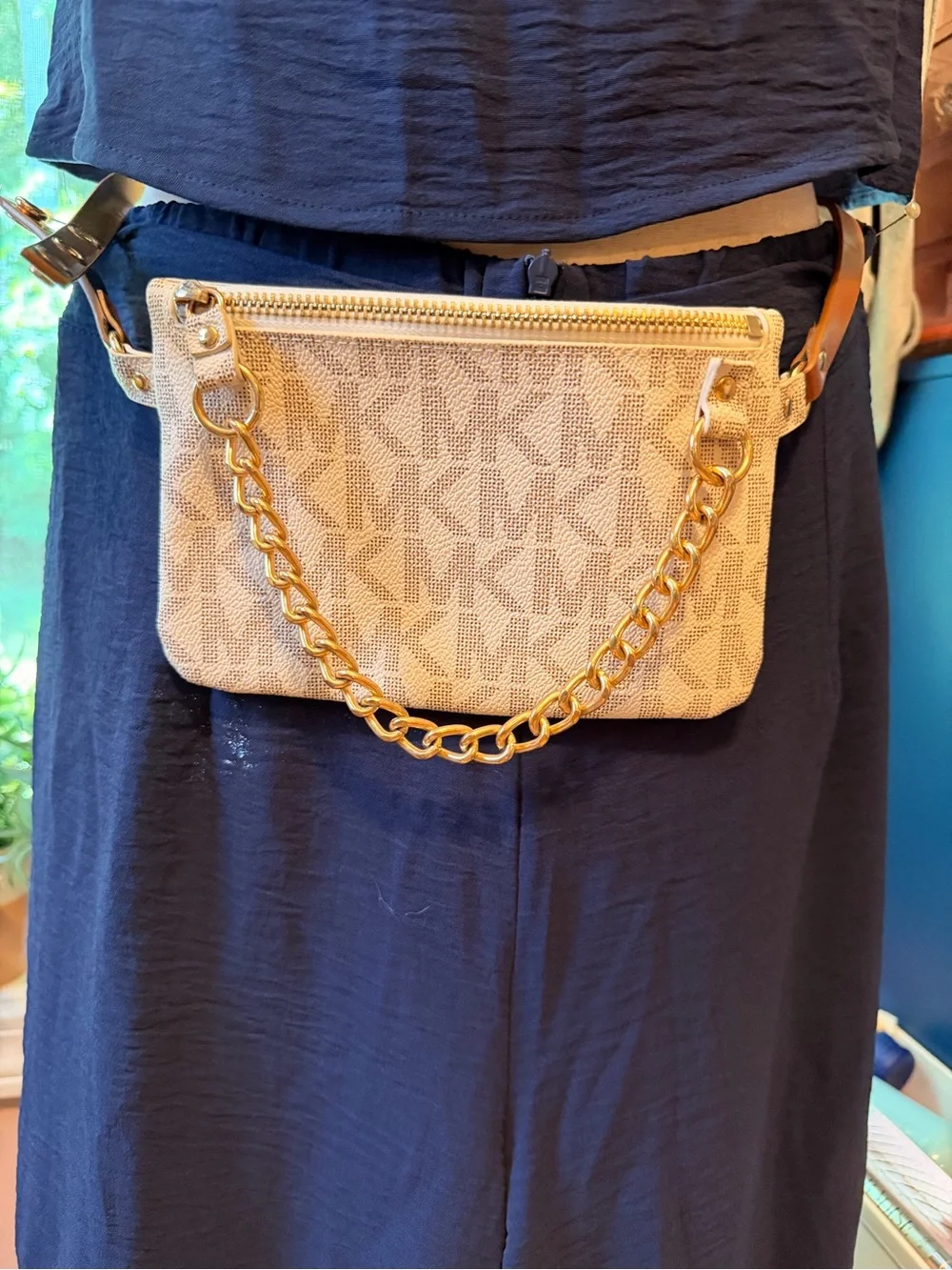 MICHAEL KORS Women's MK Signature Vanilla Synthetic Leather BELT BAG Pouch